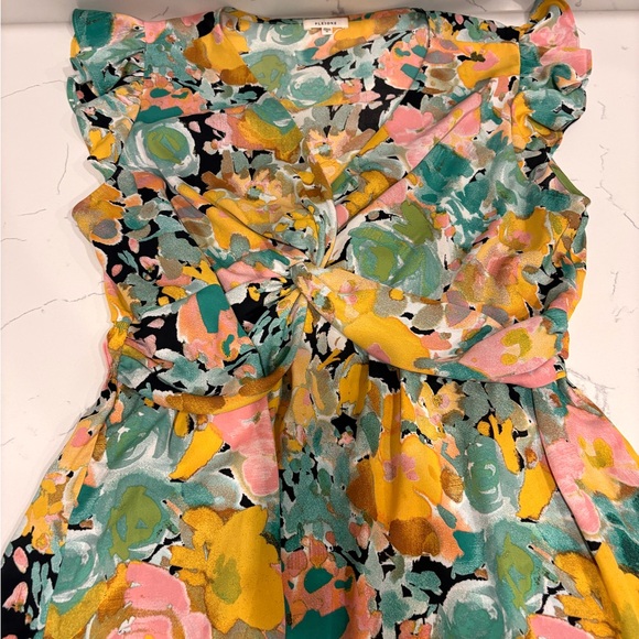 Pleione Tops - Pleione Floral Print Top in Teal, Yellow, Coral, Black